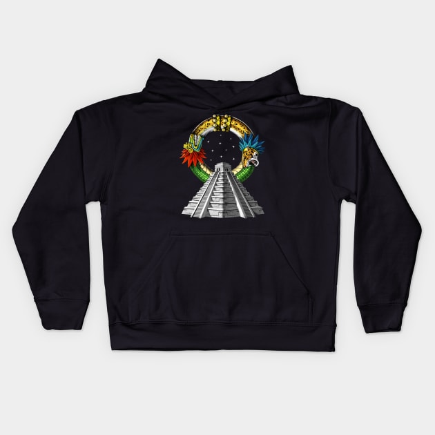 Ancient Aztec Pyramid Kids Hoodie by underheaven